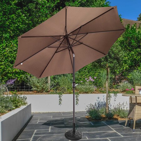 Villacera 9-Foot Outdoor Patio Umbrella with Base, Brown 83-OUT5441B